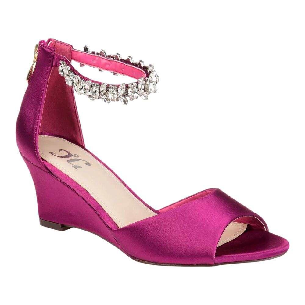 Journee Collection Women's Connor Satin Wedge Heel Sandals Pink Size 6 1/2 M
